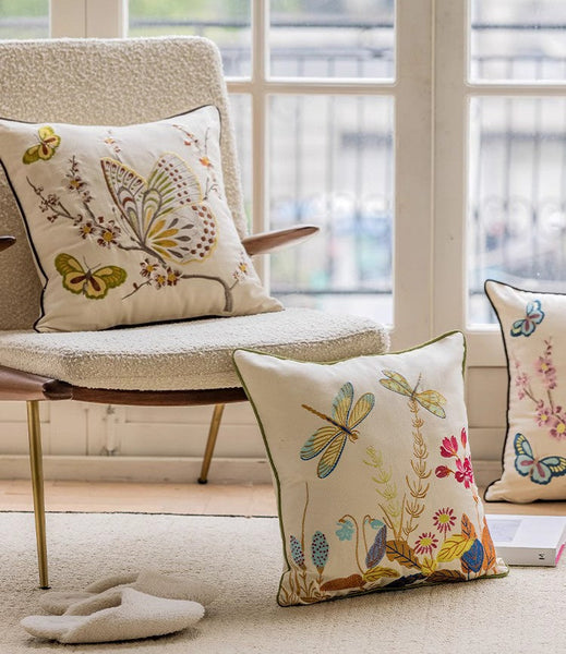Decorative Throw Pillows for Living Room, Decorative Sofa Pillows, Butterfly Dragonfly Cotton and linen Pillow Cover, Modern Decorative Pillows for Couch-ArtWorkCrafts.com