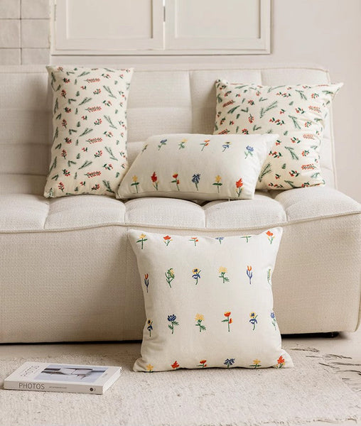 Decorative Pillows for Couch, Farmhouse Decorative Pillows for Sofa, Embroider Flower Cotton Pillow Covers, Spring Flower Decorative Pillows for Bedroom-ArtWorkCrafts.com