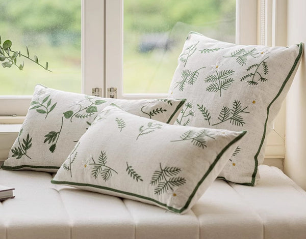 Embroider Flower Cotton Pillow Covers, Decorative Pillows for Sofa, Farmhouse Decorative Pillows for Couch, Spring Flower Decorative Pillows for Bedroom-ArtWorkCrafts.com