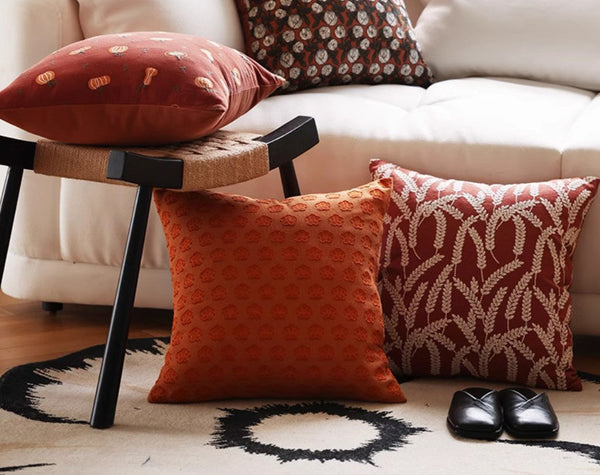 Decorative Pillows for Couch, Farmhouse Sofa Decorative Pillows, Wheat Stalk Pumpkin Decorative Throw Pillows, Embroider Cotton Pillow Covers-ArtWorkCrafts.com