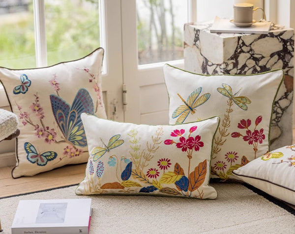 Decorative Throw Pillows for Living Room, Decorative Sofa Pillows, Butterfly Dragonfly Cotton and linen Pillow Cover, Modern Decorative Pillows for Couch-ArtWorkCrafts.com
