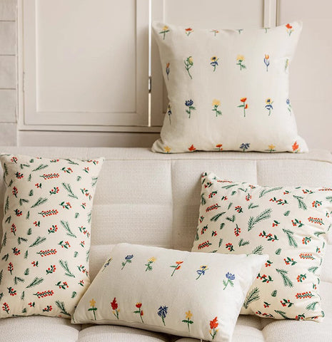 Embroider Flower Cotton Pillow Covers, Spring Flower Decorative Pillows for Bedroom, Decorative Pillows for Couch, Farmhouse Decorative Pillows for Sofa-ArtWorkCrafts.com