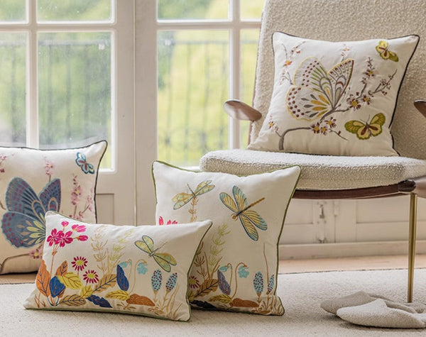 Decorative Throw Pillows for Living Room, Decorative Sofa Pillows, Butterfly Dragonfly Cotton and linen Pillow Cover, Modern Decorative Pillows for Couch-ArtWorkCrafts.com