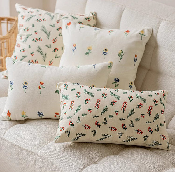 Decorative Pillows for Couch, Farmhouse Decorative Pillows for Sofa, Embroider Flower Cotton Pillow Covers, Spring Flower Decorative Pillows for Bedroom-ArtWorkCrafts.com