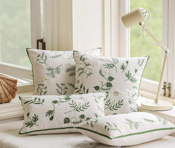 Embroider Flower Cotton Pillow Covers, Decorative Pillows for Sofa, Farmhouse Decorative Pillows for Couch, Spring Flower Decorative Pillows for Bedroom-ArtWorkCrafts.com