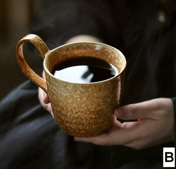 Modern Handmade Pottery Coffee Cup, Creative Brown Green Blue Ceramic Coffee Mugs, Large Unique Tea Cup, Large Capacity Coffee Cups-ArtWorkCrafts.com