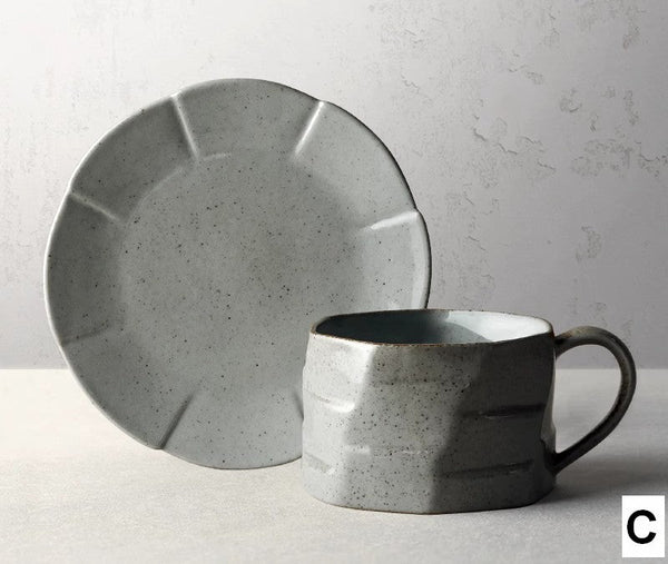 Unique Tea Cup and Saucer, 8 oz Modern Handmade Pottery Coffee Cup, Creative Ceramic Coffee Cup with Saucer, Tea Cup Set for Traditional Afternoon Tea-ArtWorkCrafts.com