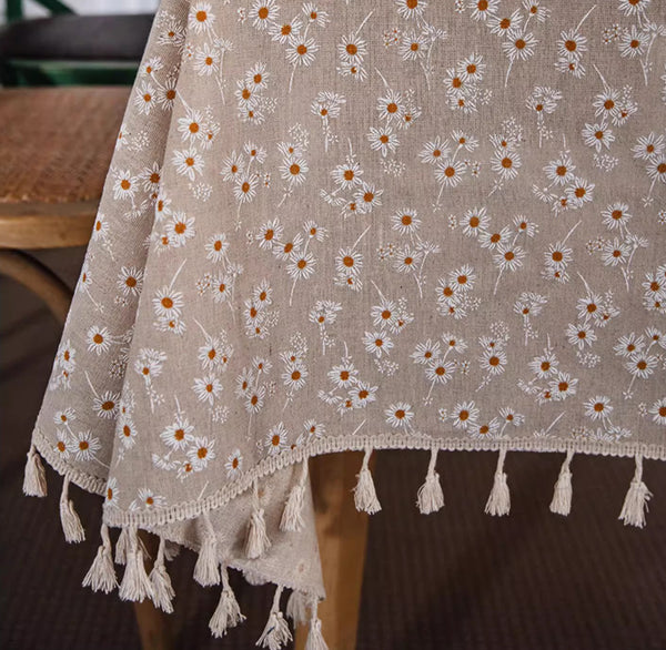 Country Farmhouse Tablecloth, Rustic Flower Pattern Table Covers for Kitchen, Large Rectangle Tablecloth for Dining Room Table, Linen Rectangular Tablecloth for Oval Table-ArtWorkCrafts.com