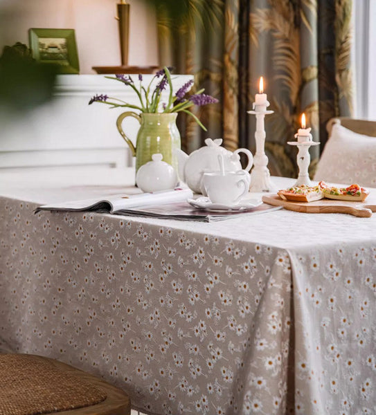 Country Farmhouse Tablecloth, Rustic Flower Pattern Table Covers for Kitchen, Large Rectangle Tablecloth for Dining Room Table, Linen Rectangular Tablecloth for Oval Table-ArtWorkCrafts.com