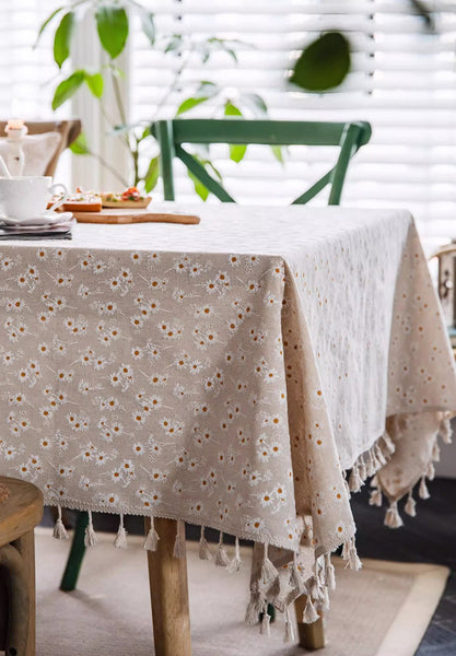 Country Farmhouse Tablecloth, Rustic Flower Pattern Table Covers for Kitchen, Large Rectangle Tablecloth for Dining Room Table, Linen Rectangular Tablecloth for Oval Table-ArtWorkCrafts.com