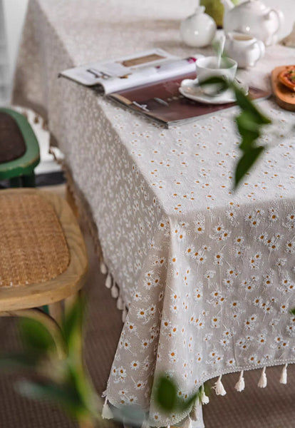 Country Farmhouse Tablecloth, Rustic Flower Pattern Table Covers for Kitchen, Large Rectangle Tablecloth for Dining Room Table, Linen Rectangular Tablecloth for Oval Table-ArtWorkCrafts.com