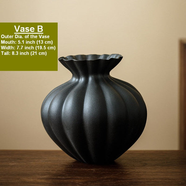 Handmade Water Holding Flower Vases, Modern Black Flower Vase Centerpiece on Table, Porcelain Flower Vases, Ceramic Bouquet Vases-ArtWorkCrafts.com