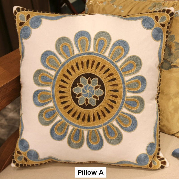 Decorative Throw Pillows for Couch, Embroider Flower Cotton Pillow Covers, Cotton Flower Decorative Pillows, Farmhouse Decorative Sofa Pillows-ArtWorkCrafts.com