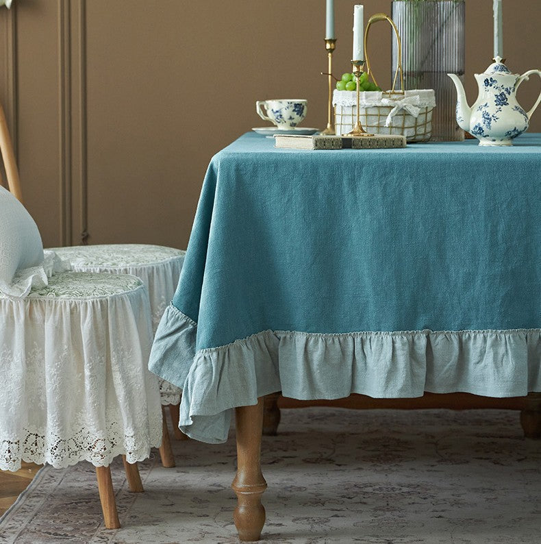 Extra Large Rectangle Tablecloth for Dining Room Table, Blue Modern Long Table Cover, Ramie Tablecloth for Home Decoration, Square Tablecloth for Round Table-ArtWorkCrafts.com