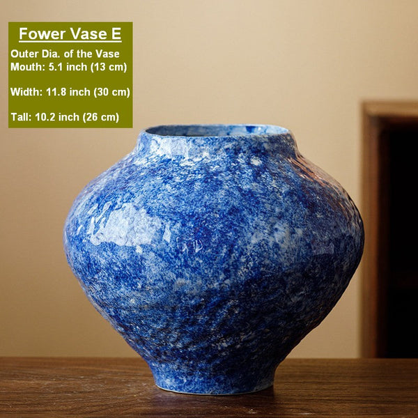 Modern Pottery Flower Vases, Handmade Water Holding Flower Vases, Centerpiece on Dining Table, Blue Pottery Bud Vases, Large Flower Vases on Table-ArtWorkCrafts.com