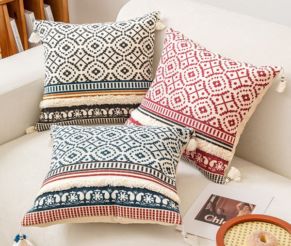 Modern Square Pillows for Couch, Contemporary Pillow Covers, Oriental Decorative Throw Pillows for Bedroom, Bohemian Decorative Sofa Pillows-ArtWorkCrafts.com