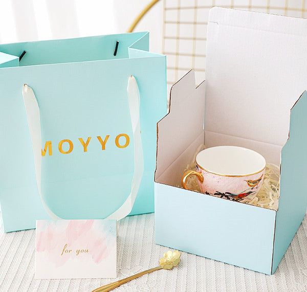 Elegant Pink Ceramic Coffee Cups, Unique Bird Flower Tea Cups and Saucers in Gift Box as Birthday Gift, Beautiful British Tea Cups, Royal Bone China Porcelain Tea Cup Set-ArtWorkCrafts.com