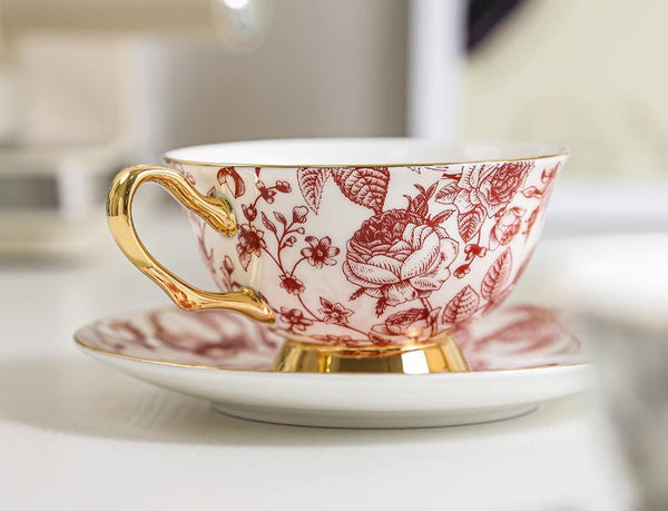 Creative Bone China Porcelain Tea Cup Set, Beautiful British Tea Cups, Elegant Flower Ceramic Cups, Unique Royal Coffee Cup and Saucer-ArtWorkCrafts.com