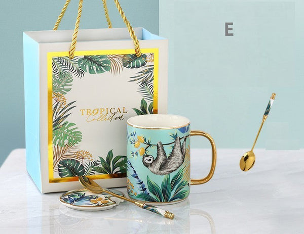 Peacock Porcelain Cups, Large Capacity Jungle Animal Porcelain Mugs, Unique Ceramic Mugs in Gift Box, Creative Ceramic Mugs for Office-ArtWorkCrafts.com