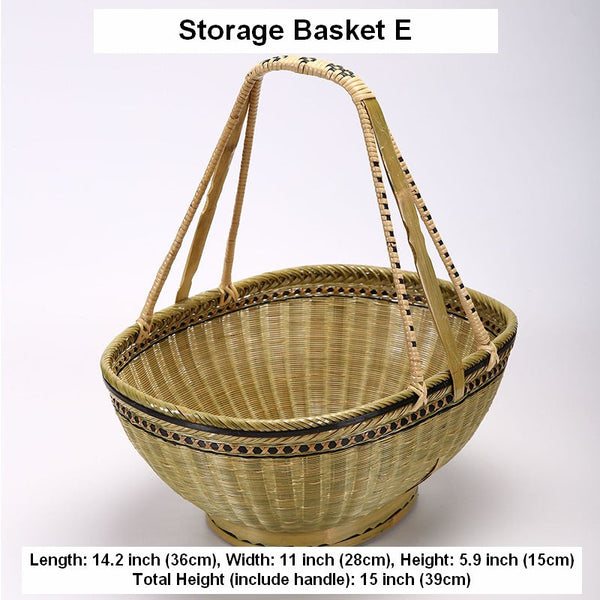 Natural Hand-woven Bamboo Basket, Extra Large Picnic Food Basket with Handle, Lovely Bamboo Baskets for Vegetable, Natural Fruit Basket Kitchen Storage Baskets-ArtWorkCrafts.com