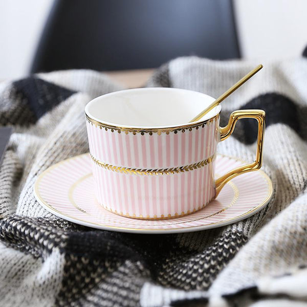 British Tea Cups, Elegant Porcelain Coffee Cups, Latte Coffee Cups with Gold Trim and Gift Box, Tea Cups and Saucers-ArtWorkCrafts.com