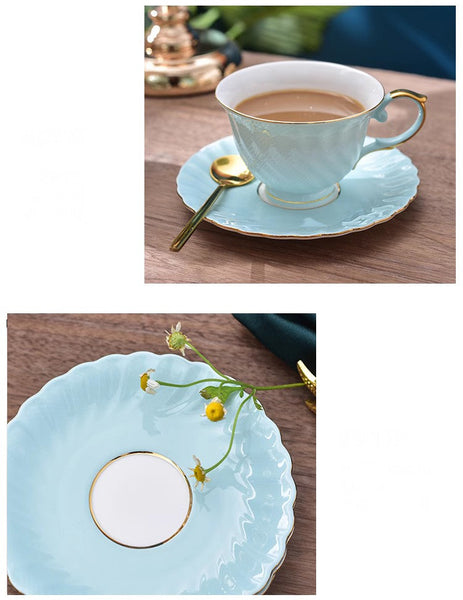Elegant British Tea Cup and Saucer in Gift Box, Blue Bone China Porcelain Tea Cup Set, Unique British Ceramic Coffee Cups for Afternoon Tea-ArtWorkCrafts.com
