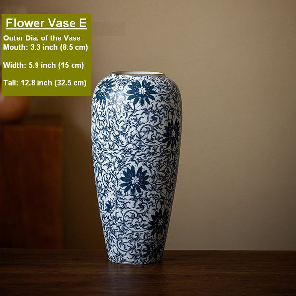 Vintage Bouquet Flower Vases, Centerpiece on Dining Table, Large Blue Flower Vase on Table, Handmade Porcelain Flower Vases Urn, Water Holding Flower Vases-ArtWorkCrafts.com