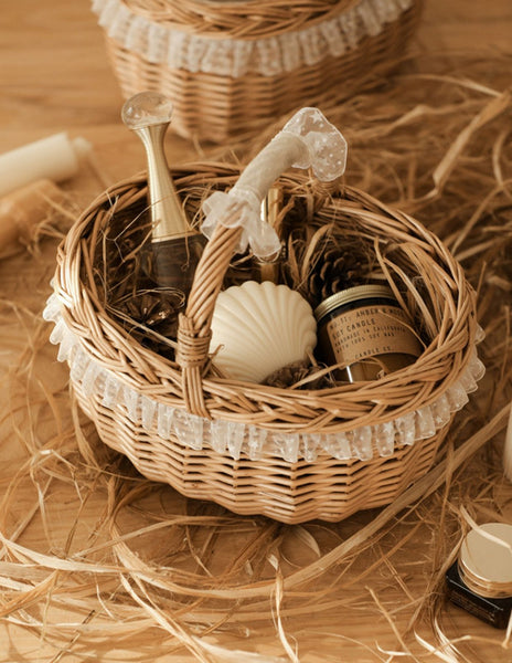 Storage Basket for Kitchen, Picnic Storage Basket with Handle, Hand-woven Wicker Storage Basket, Natural Fruit Basket, Willow Weaving Baskets for Shelves-ArtWorkCrafts.com