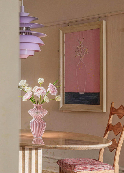 Mid Century Pink Vases for Flowers, Modern Vases for Living Room, Handmade Contemporary Glass Vases, Unique Decorative Glass Vase, Centerpiece Vases on Table-ArtWorkCrafts.com