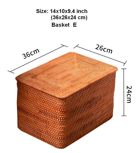Woven Rattan Baskets, Rectangular Basket with Lid, Rectangular Storage Baskets, Storage Basket for Bedroom, Kitchen Storage Baskets-ArtWorkCrafts.com