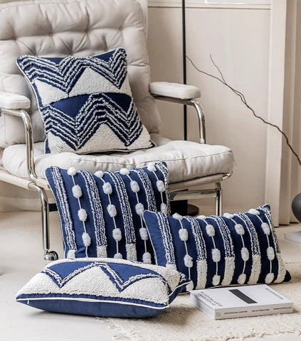Modern Decorative Pillows for Bedroom, Decorative Pillow Covers, Blue Square Modern Decorative Pillows for Couch, Contemporary Modern Sofa Pillows-ArtWorkCrafts.com