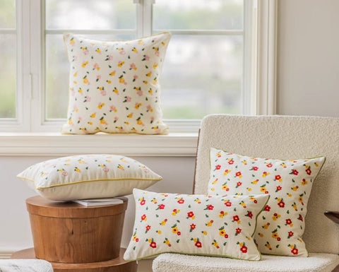 Spring Flower Decorative Pillows for Dining Room, Embroider Flower Cotton Pillow Covers, Decorative Pillows for Sofa, Farmhouse Decorative Pillows for Couch-ArtWorkCrafts.com