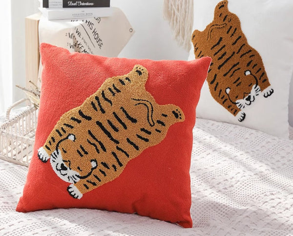 Contemporary Modern Sofa Pillow Covers, Square Modern Throw Pillows for Couch, Lovely Tiger Decorative Pillows for Children's Room, Decorative Pillows for Bedroom-ArtWorkCrafts.com