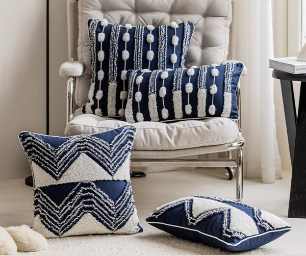 Modern Decorative Pillows for Bedroom, Decorative Pillow Covers, Blue Square Modern Decorative Pillows for Couch, Contemporary Modern Sofa Pillows-ArtWorkCrafts.com