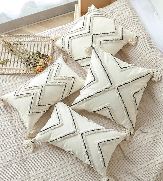 Geometric Square Modern Throw Pillows for Couch, Beige Decorative Throw Pillows, Contemporary Throw Pillow for Interior Design-ArtWorkCrafts.com
