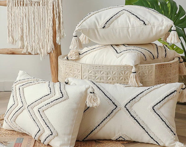 Geometric Square Modern Throw Pillows for Couch, Beige Decorative Throw Pillows, Contemporary Throw Pillow for Interior Design-ArtWorkCrafts.com