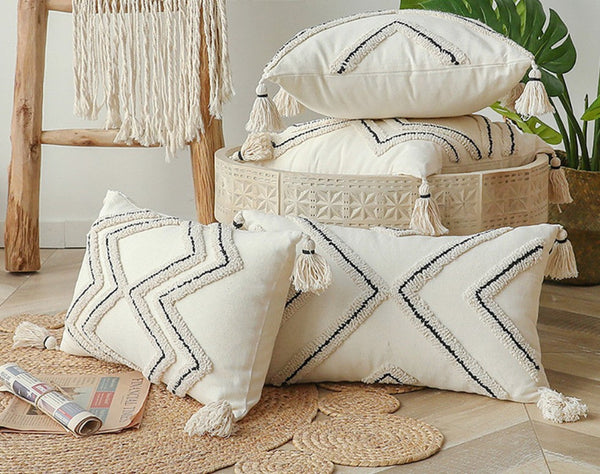 Geometric Square Modern Throw Pillows for Couch, Beige Decorative Throw Pillows, Contemporary Throw Pillow for Interior Design-ArtWorkCrafts.com