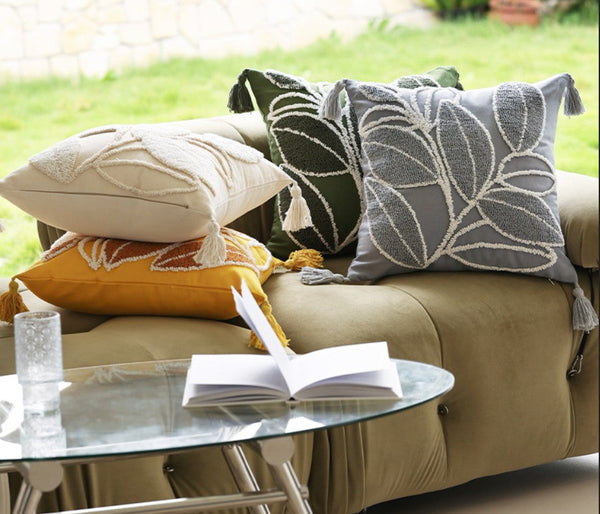 Contemporary Modern Sofa Pillow Covers, Square Modern Throw Pillows for Couch, Leaf Decorative Pillows for Bedroom, Modern Decorative Pillows for Interior Design-ArtWorkCrafts.com