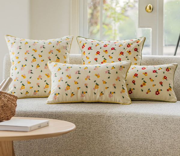 Spring Flower Decorative Pillows for Dining Room, Embroider Flower Cotton Pillow Covers, Decorative Pillows for Sofa, Farmhouse Decorative Pillows for Couch-ArtWorkCrafts.com