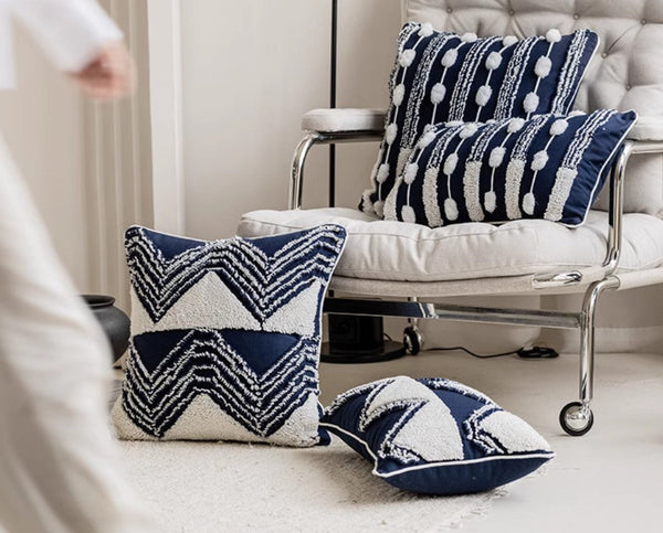 Blue Square Modern Decorative Pillows for Couch, Contemporary Modern Sofa Pillows, Modern Decorative Pillows for Bedroom, Decorative Pillow Covers-ArtWorkCrafts.com