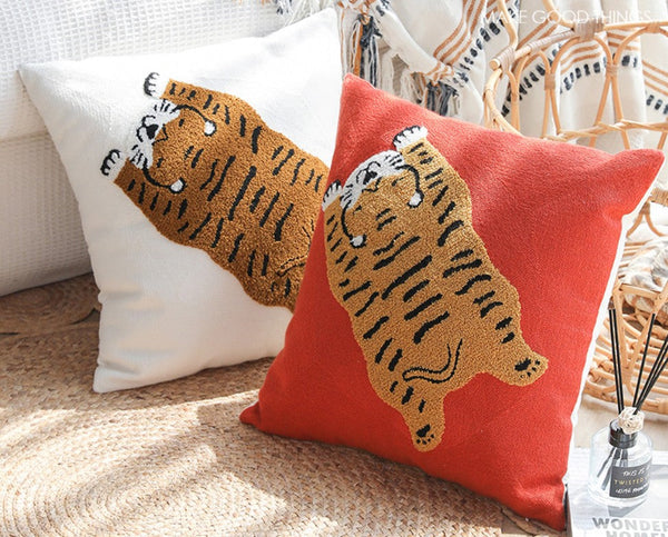 Contemporary Modern Sofa Pillow Covers, Square Modern Throw Pillows for Couch, Lovely Tiger Decorative Pillows for Children's Room, Decorative Pillows for Bedroom-ArtWorkCrafts.com