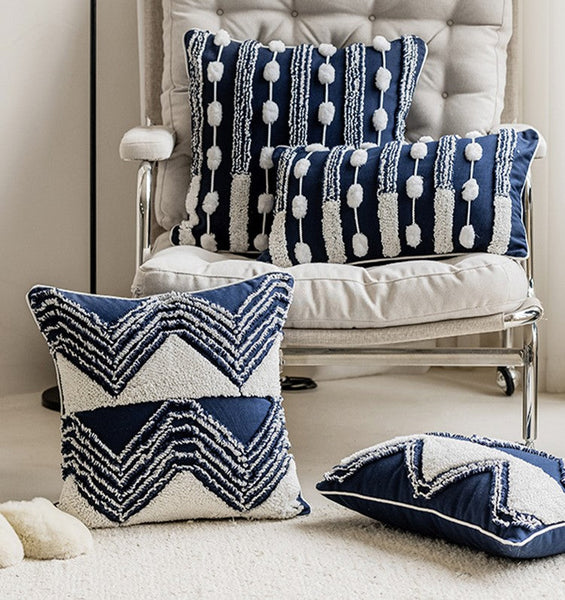 Modern Decorative Pillows for Bedroom, Decorative Pillow Covers, Blue Square Modern Decorative Pillows for Couch, Contemporary Modern Sofa Pillows-ArtWorkCrafts.com