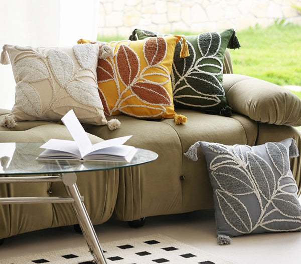 Contemporary Modern Sofa Pillow Covers, Square Modern Throw Pillows for Couch, Leaf Decorative Pillows for Bedroom, Modern Decorative Pillows for Interior Design-ArtWorkCrafts.com