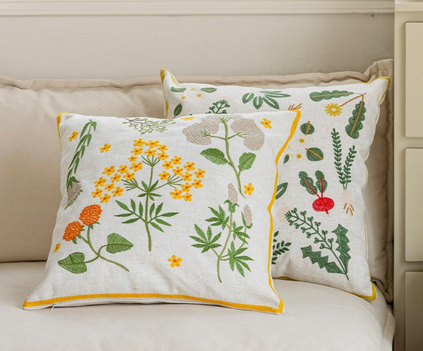 Decorative Pillows for Couch, Spring Flower Decorative Throw Pillows, Farmhouse Sofa Decorative Pillows, Embroider Flower Cotton Pillow Covers-ArtWorkCrafts.com