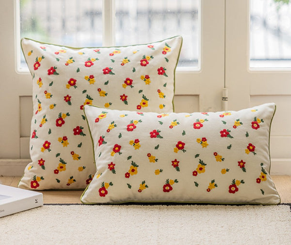 Spring Flower Decorative Pillows for Dining Room, Embroider Flower Cotton Pillow Covers, Decorative Pillows for Sofa, Farmhouse Decorative Pillows for Couch-ArtWorkCrafts.com