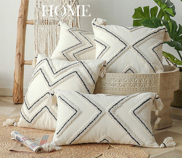 Geometric Square Modern Throw Pillows for Couch, Beige Decorative Throw Pillows, Contemporary Throw Pillow for Interior Design-ArtWorkCrafts.com