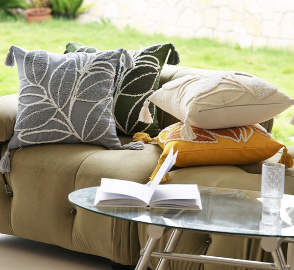 Contemporary Modern Sofa Pillow Covers, Square Modern Throw Pillows for Couch, Leaf Decorative Pillows for Bedroom, Modern Decorative Pillows for Interior Design-ArtWorkCrafts.com