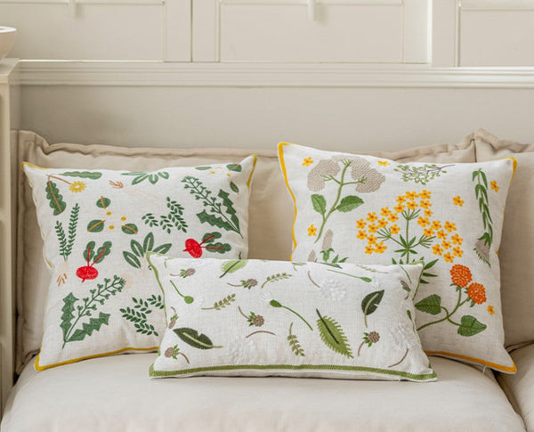 Decorative Pillows for Couch, Spring Flower Decorative Throw Pillows, Farmhouse Sofa Decorative Pillows, Embroider Flower Cotton Pillow Covers-ArtWorkCrafts.com