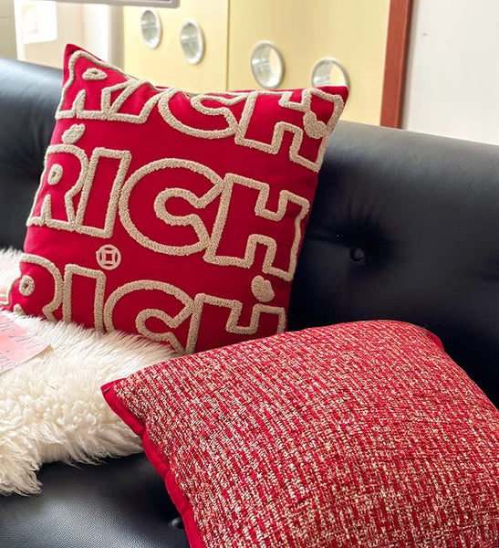Modern Decorative Pillows for Interior Design, Contemporary Modern Sofa Pillow Covers, Red Square Modern Throw Pillows for Couch-ArtWorkCrafts.com
