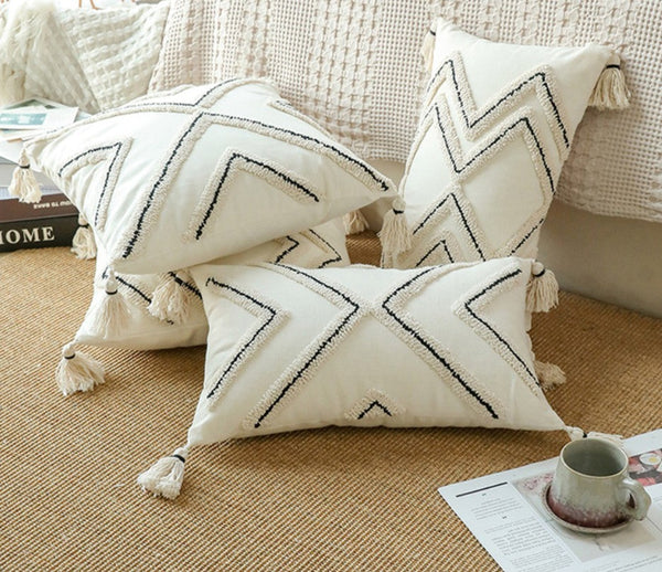 Geometric Square Modern Throw Pillows for Couch, Beige Decorative Throw Pillows, Contemporary Throw Pillow for Interior Design-ArtWorkCrafts.com